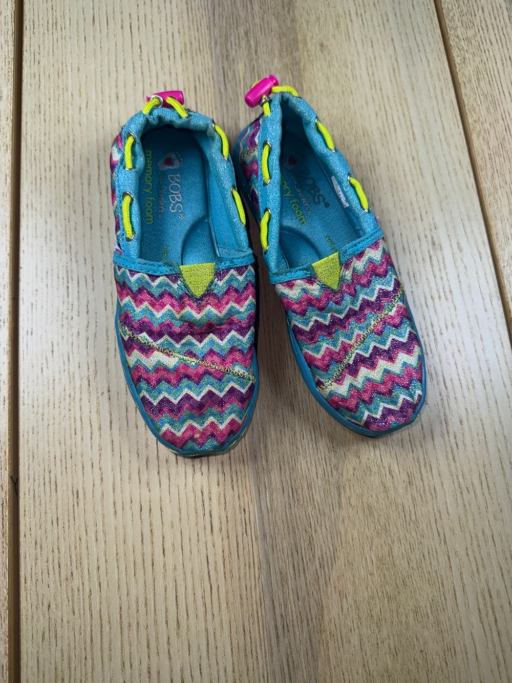 Skechers BOBS Zigzag Slip-On Sneakers in Turquoise, Pink and Purple